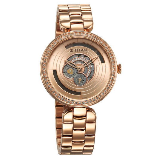 Titan Purple Abstract Quartz Analog Rose Gold Stainless Steel Strap for Women-95229WM01