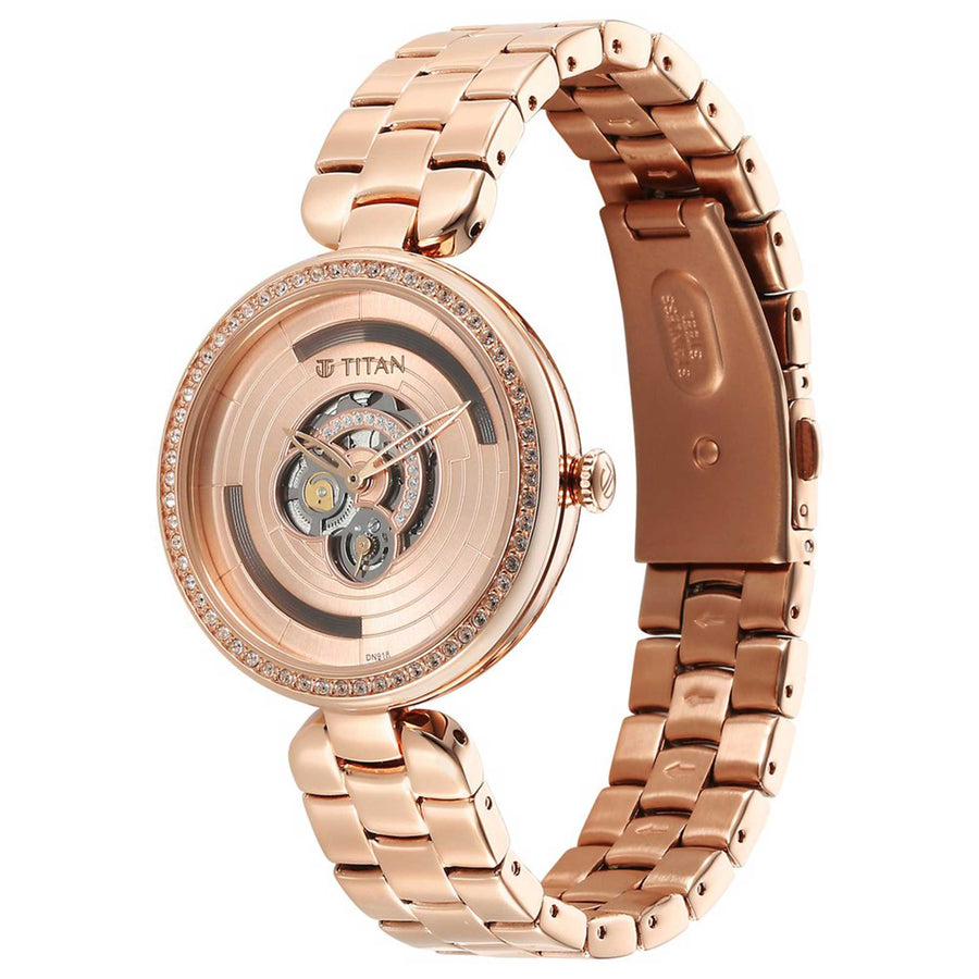 Đồng hồ Nữ TITAN Titan Purple Abstract Quartz Analog Rose Gold Stainless Steel Strap for Women dây thép không gỉ mặt màu vàng - 95229WM01