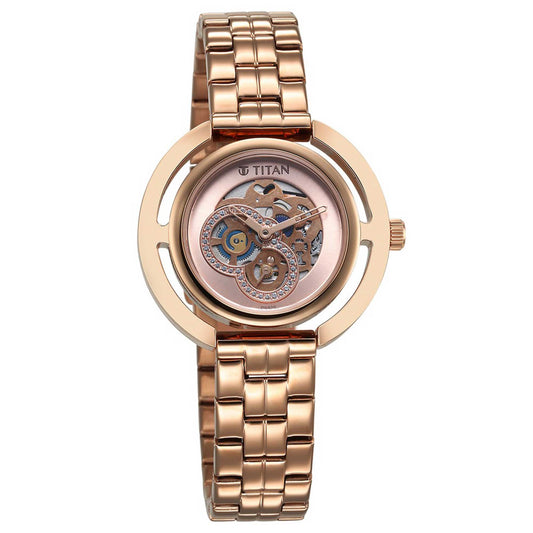 Đồng hồ Nữ TITAN Titan Purple Abstract Quartz Analog Rose Gold Stainless Steel Strap for Women dây thép không gỉ mặt màu vàng hồng - 95231WM01