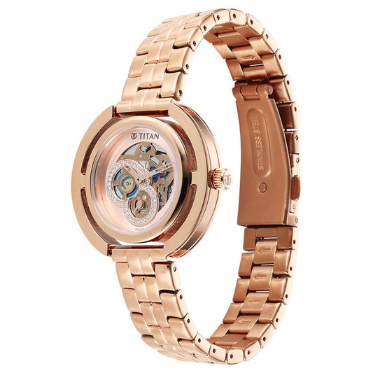 Đồng hồ Nữ TITAN Titan Purple Abstract Quartz Analog Rose Gold Stainless Steel Strap for Women dây thép không gỉ mặt màu vàng hồng - 95231WM01