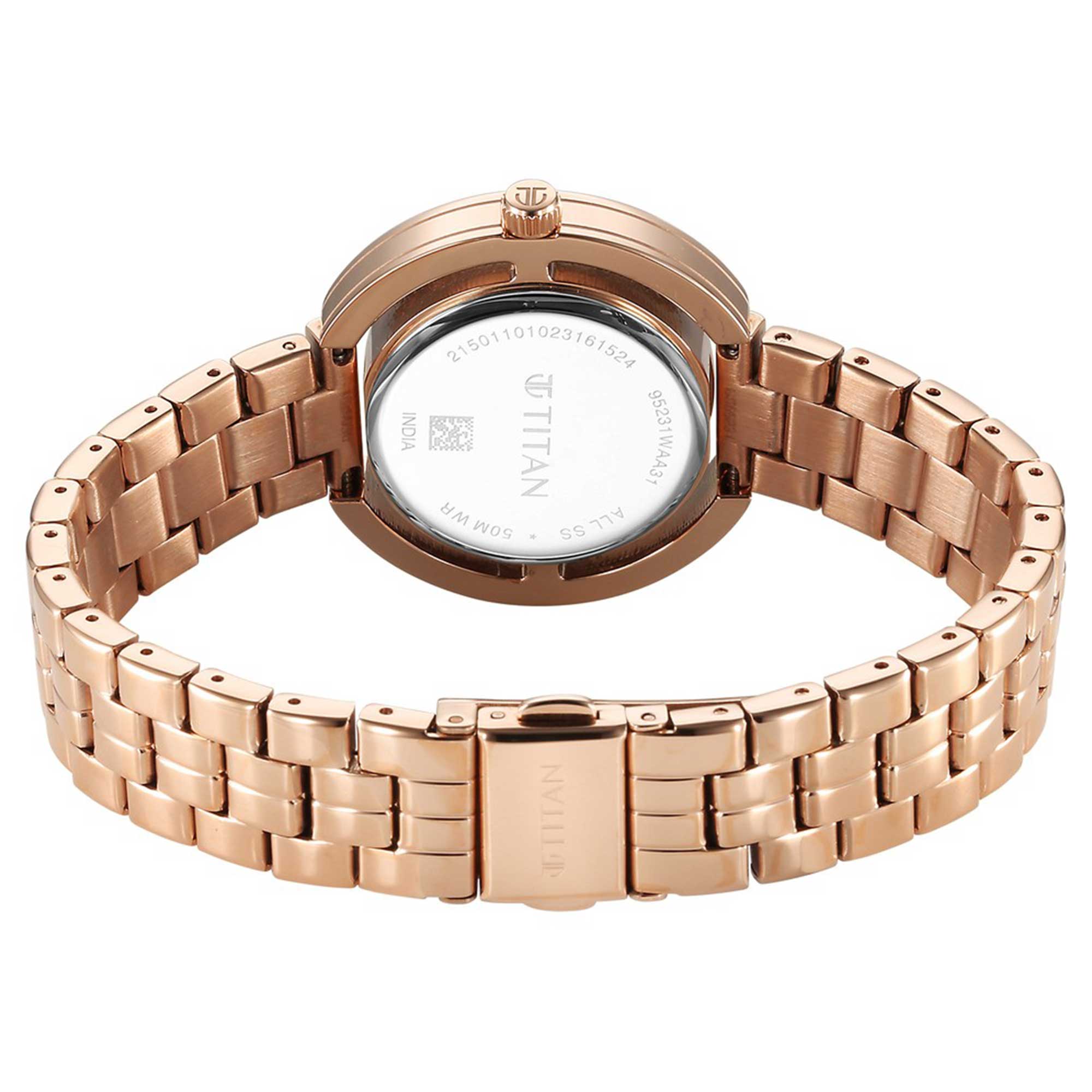 Titan Purple Abstract Quartz Analog Rose Gold Stainless Steel Strap for Women-95231WM01