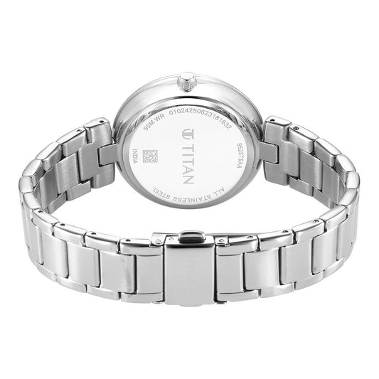 Titan Purple Style Up Quartz Analog Mother Of Pearl Dial Stainless Steel Strap Watch for Women