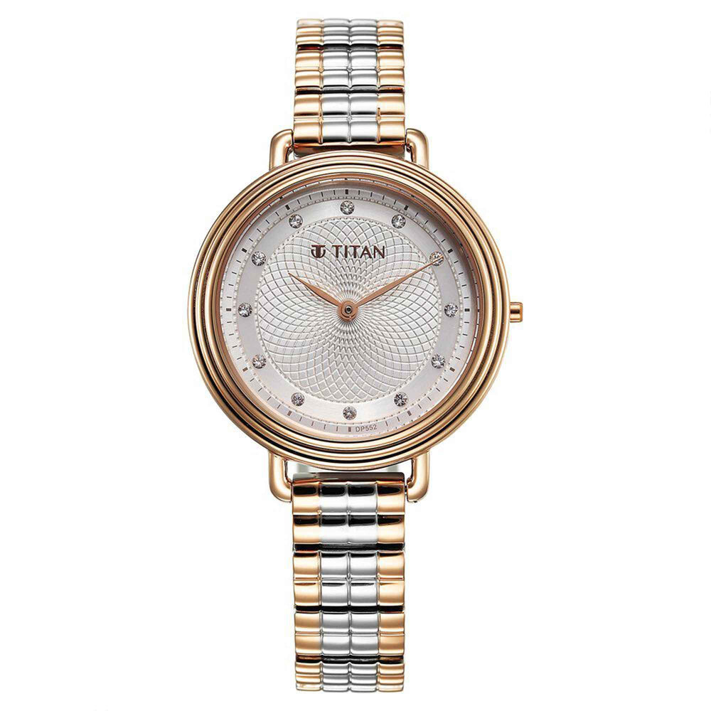 Đồng hồ Nữ TITAN Titan Aura Quartz Analog Silver Dial Stainless Steel Strap Watch for Women dây thép không gỉ mặt màu bạc - 95244KM01