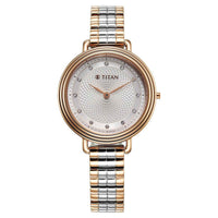 Đồng hồ Nữ TITAN Titan Aura Quartz Analog Silver Dial Stainless Steel Strap Watch for Women dây thép không gỉ mặt màu bạc - 95244KM01