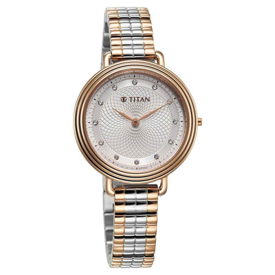 Đồng hồ Nữ TITAN Titan Aura Quartz Analog Silver Dial Stainless Steel Strap Watch for Women dây thép không gỉ mặt màu bạc - 95244KM01