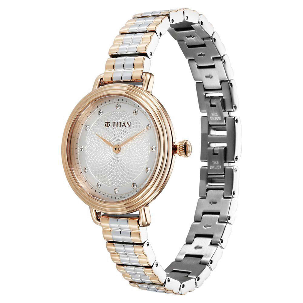 Đồng hồ Nữ TITAN Titan Aura Quartz Analog Silver Dial Stainless Steel Strap Watch for Women dây thép không gỉ mặt màu bạc - 95244KM01