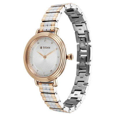 Đồng hồ Nữ TITAN Titan Aura Quartz Analog Silver Dial Stainless Steel Strap Watch for Women dây thép không gỉ mặt màu bạc - 95244KM01