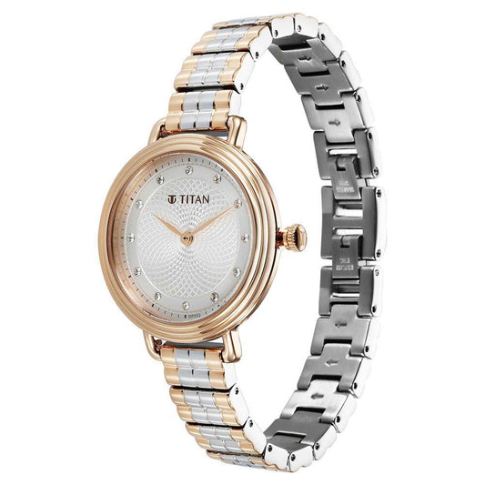Titan Aura Quartz Analog Silver Dial Stainless Steel Strap Watch for Women
