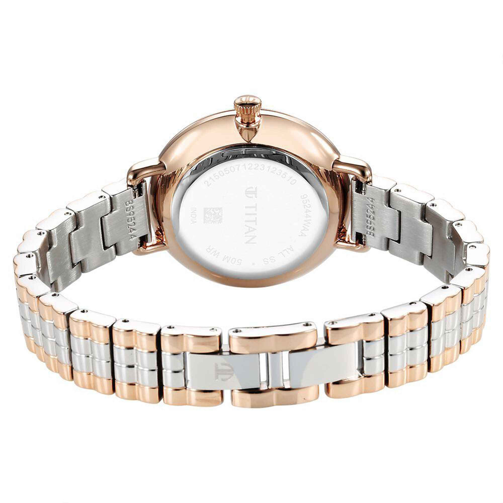 Đồng hồ Nữ TITAN Titan Aura Quartz Analog Silver Dial Stainless Steel Strap Watch for Women dây thép không gỉ mặt màu bạc - 95244KM01