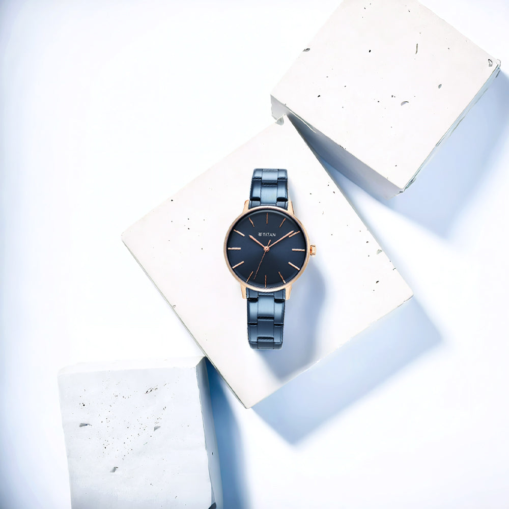 Titan TGIF Quartz Analog Blue Dial Blue Stainless Steel Strap Watch for Women