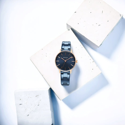 Titan TGIF Quartz Analog Blue Dial Blue Stainless Steel Strap Watch for Women