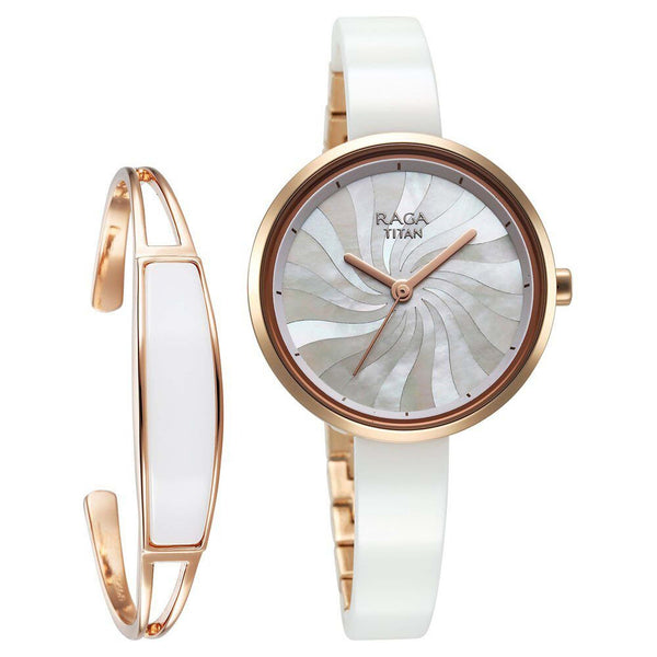 Đồng hồ Nữ TITAN Titan Raga Memoirs Quartz Analog Mother Of Pearl Dial With White Ceramic Strap Watch For Women dây Ceramic mặt màu xà cừ - 95253KD01