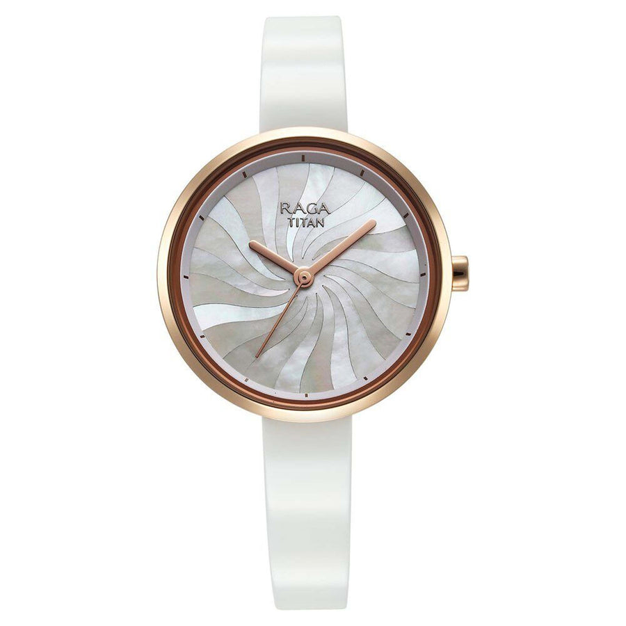 Đồng hồ Nữ TITAN Titan Raga Memoirs Quartz Analog Mother Of Pearl Dial With White Ceramic Strap Watch For Women dây Ceramic mặt màu xà cừ - 95253KD01