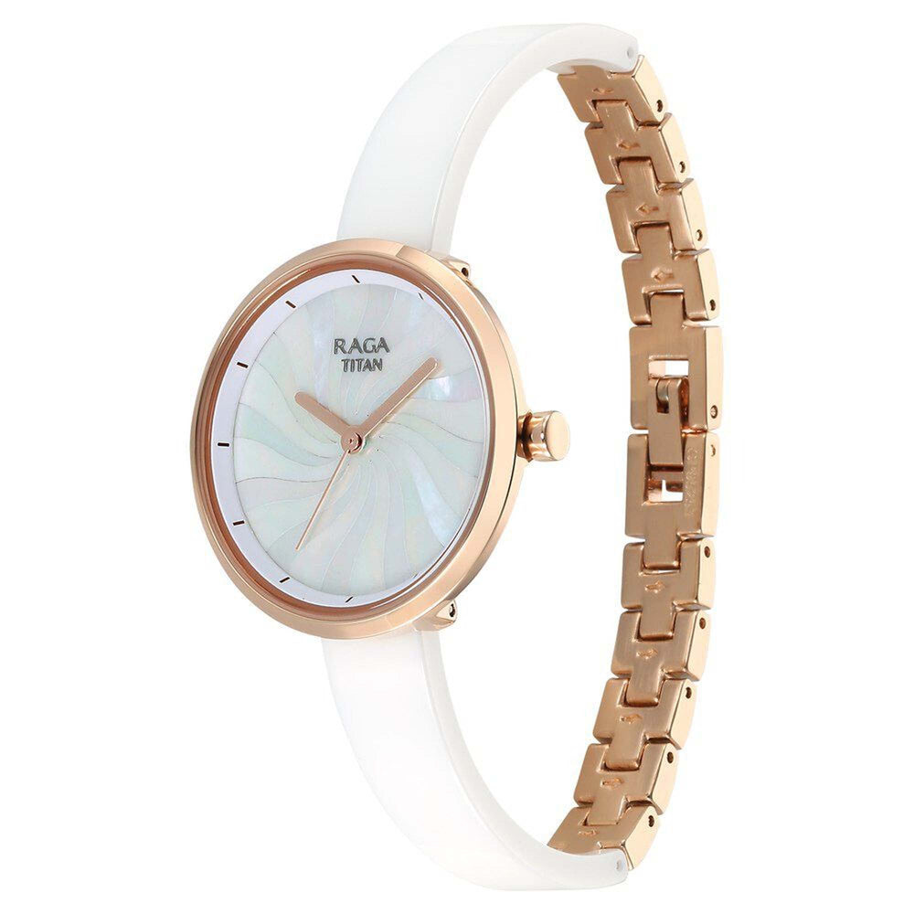 Đồng hồ Nữ TITAN Titan Raga Memoirs Quartz Analog Mother Of Pearl Dial With White Ceramic Strap Watch For Women dây Ceramic mặt màu xà cừ - 95253KD01