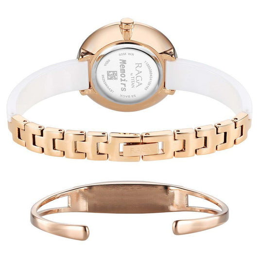 Titan Raga Memoirs Quartz Analog Mother Of Pearl Dial With White Ceramic Strap Watch For Women 95253KD01