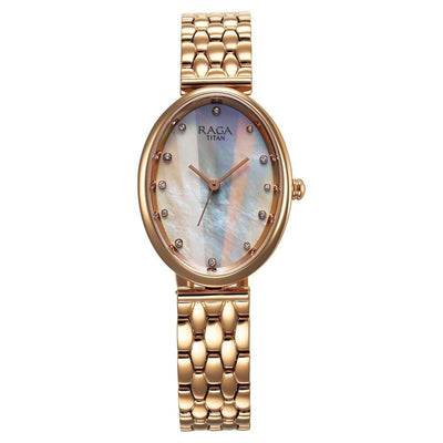 Đồng hồ Nữ TITAN Titan Raga Memoirs Quartz Analog Mother Of Pearl Dial With Rose Gold Metal Strap Watch For Women dây thép không gỉ mặt màu ngọc trai - 95258WM01