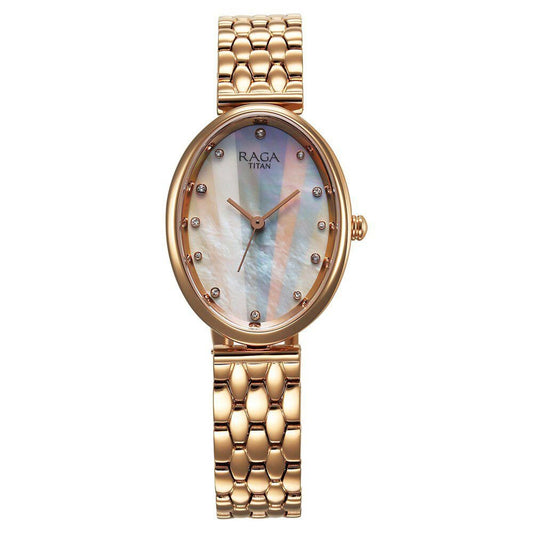Titan Raga Memoirs Quartz Alog Mother Of Pearl Dial With Rose Gold Metal Strap Watch For Women (95258WM01)