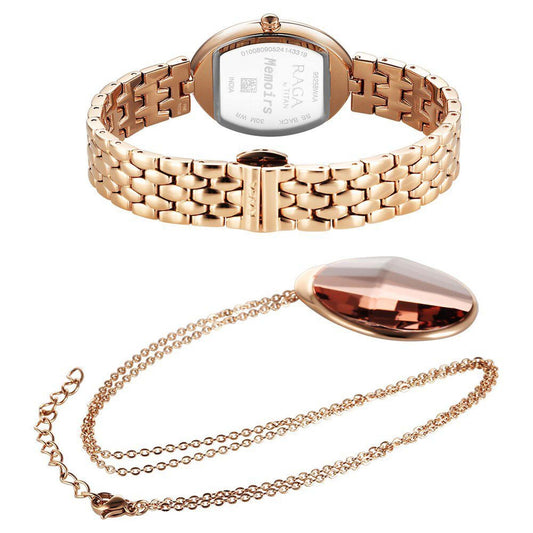 Titan Raga Memoirs Quartz Alog Mother Of Pearl Dial With Rose Gold Metal Strap Watch For Women (95258WM01)