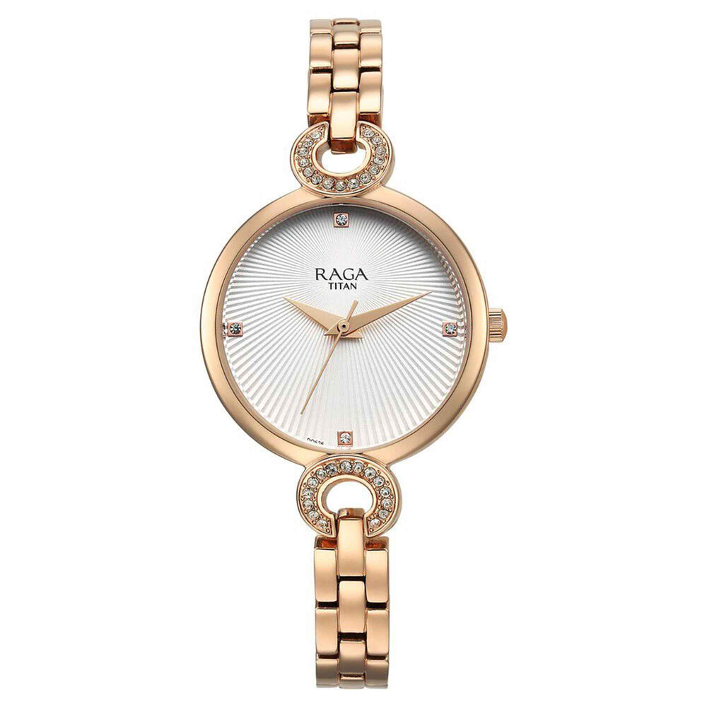 Đồng hồ Nữ TITAN Titan Raga Showstopper Quartz Analog White Dial Metal Strap Watch for Women dây thép không gỉ mặt màu trắng - 95278WM01