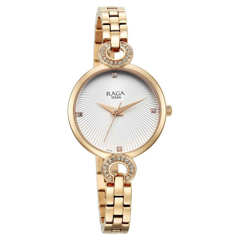 Đồng hồ Nữ TITAN Titan Raga Showstopper Quartz Analog White Dial Metal Strap Watch for Women dây thép không gỉ mặt màu trắng - 95278WM01