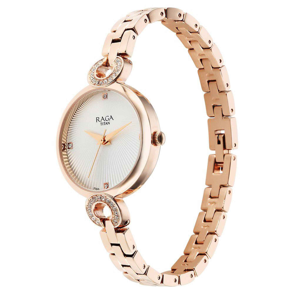 Đồng hồ Nữ TITAN Titan Raga Showstopper Quartz Analog White Dial Metal Strap Watch for Women dây thép không gỉ mặt màu trắng - 95278WM01