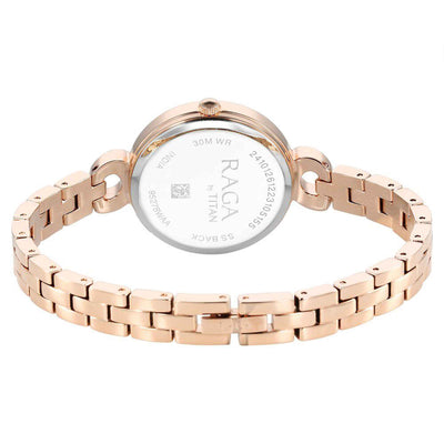 Đồng hồ Nữ TITAN Titan Raga Showstopper Quartz Analog White Dial Metal Strap Watch for Women dây thép không gỉ mặt màu trắng - 95278WM01