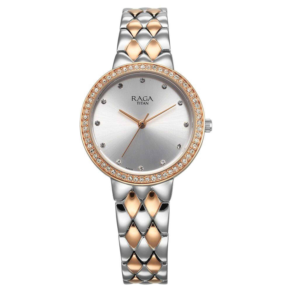 Đồng hồ Nữ TITAN Titan Raga Showstopper Quartz Analog Silver Dial Metal Strap Watch for Women dây thép không gỉ mặt màu bạc - 95282KM01