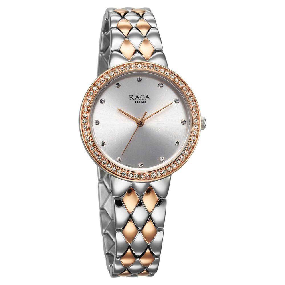 Đồng hồ Nữ TITAN Titan Raga Showstopper Quartz Analog Silver Dial Metal Strap Watch for Women dây thép không gỉ mặt màu bạc - 95282KM01