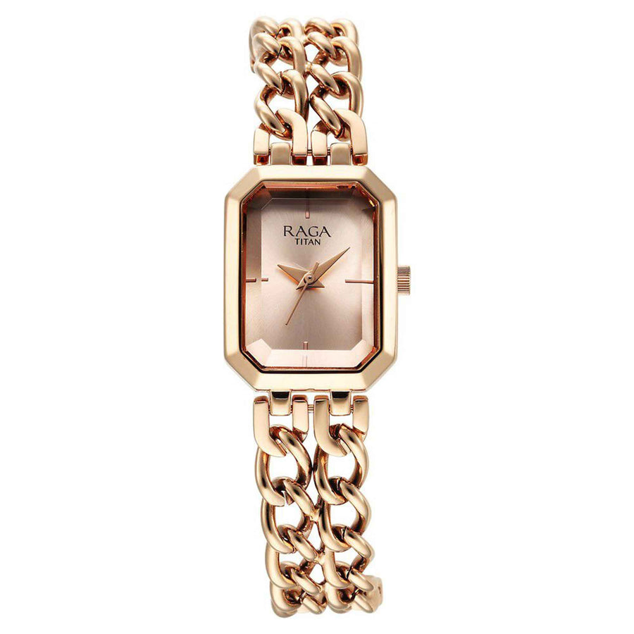 Đồng hồ Nữ TITAN Titan Raga Showstopper Quartz Analog Rose Gold Dial Metal Strap Watch for Women dây thép không gỉ mặt màu vàng hồng - 95283WM01