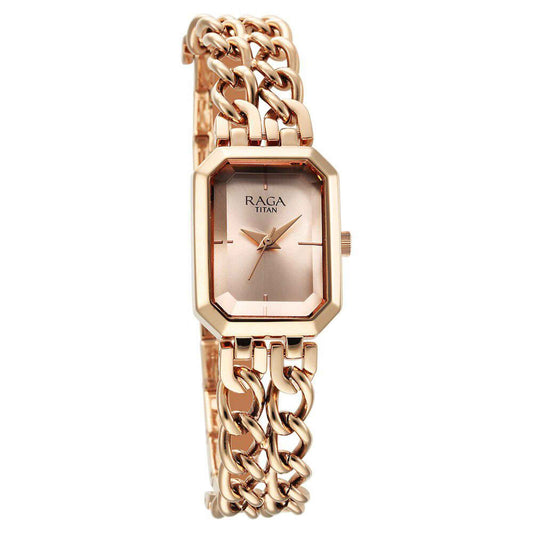 Đồng hồ Nữ TITAN Titan Raga Showstopper Quartz Analog Rose Gold Dial Metal Strap Watch for Women dây thép không gỉ mặt màu vàng hồng - 95283WM01