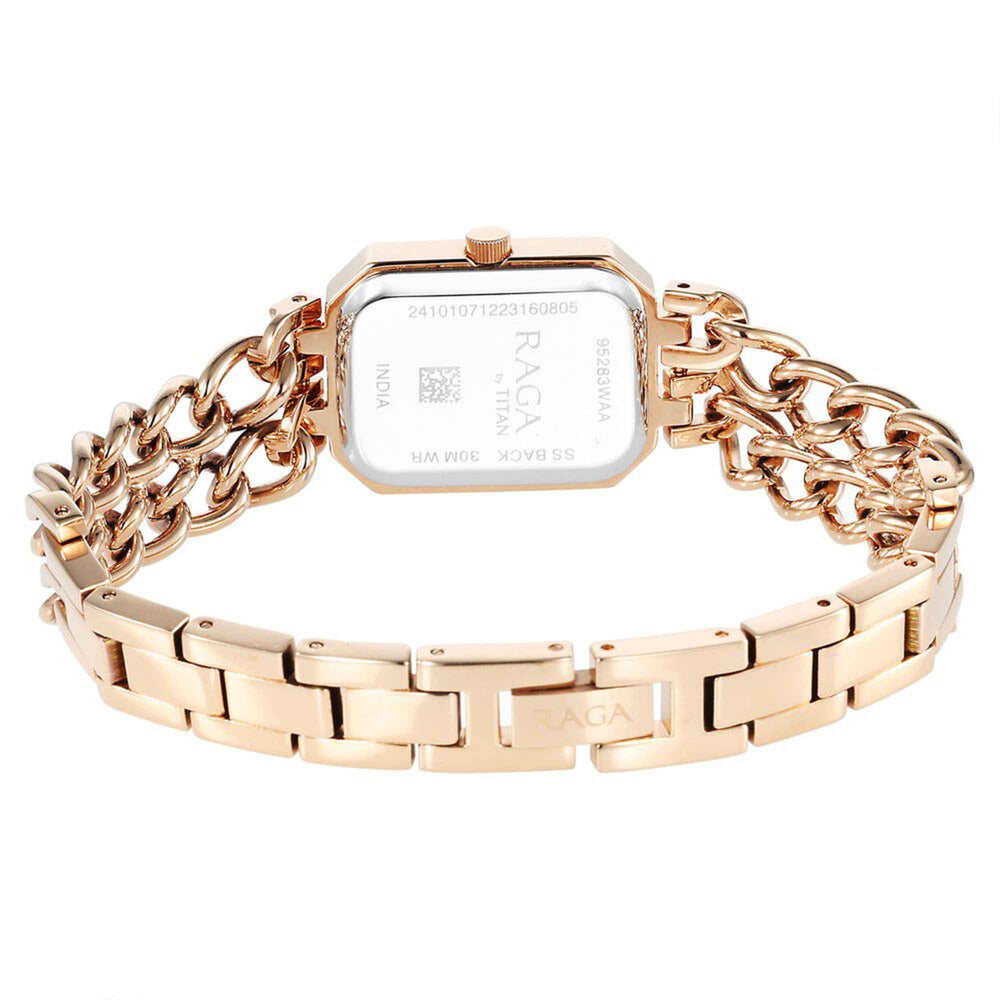 Đồng hồ Nữ TITAN Titan Raga Showstopper Quartz Analog Rose Gold Dial Metal Strap Watch for Women dây thép không gỉ mặt màu vàng hồng - 95283WM01