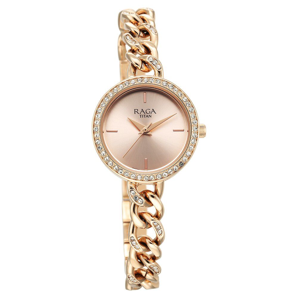 Titan Raga Showstopper Quartz Analog Rose Gold Round Dial Rose Gold Metal Strap Watch For Women 95288WM01