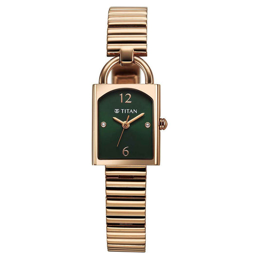 Titan Metro Quartz Analog Green Dial Stainless Steel Strap Watch For Women