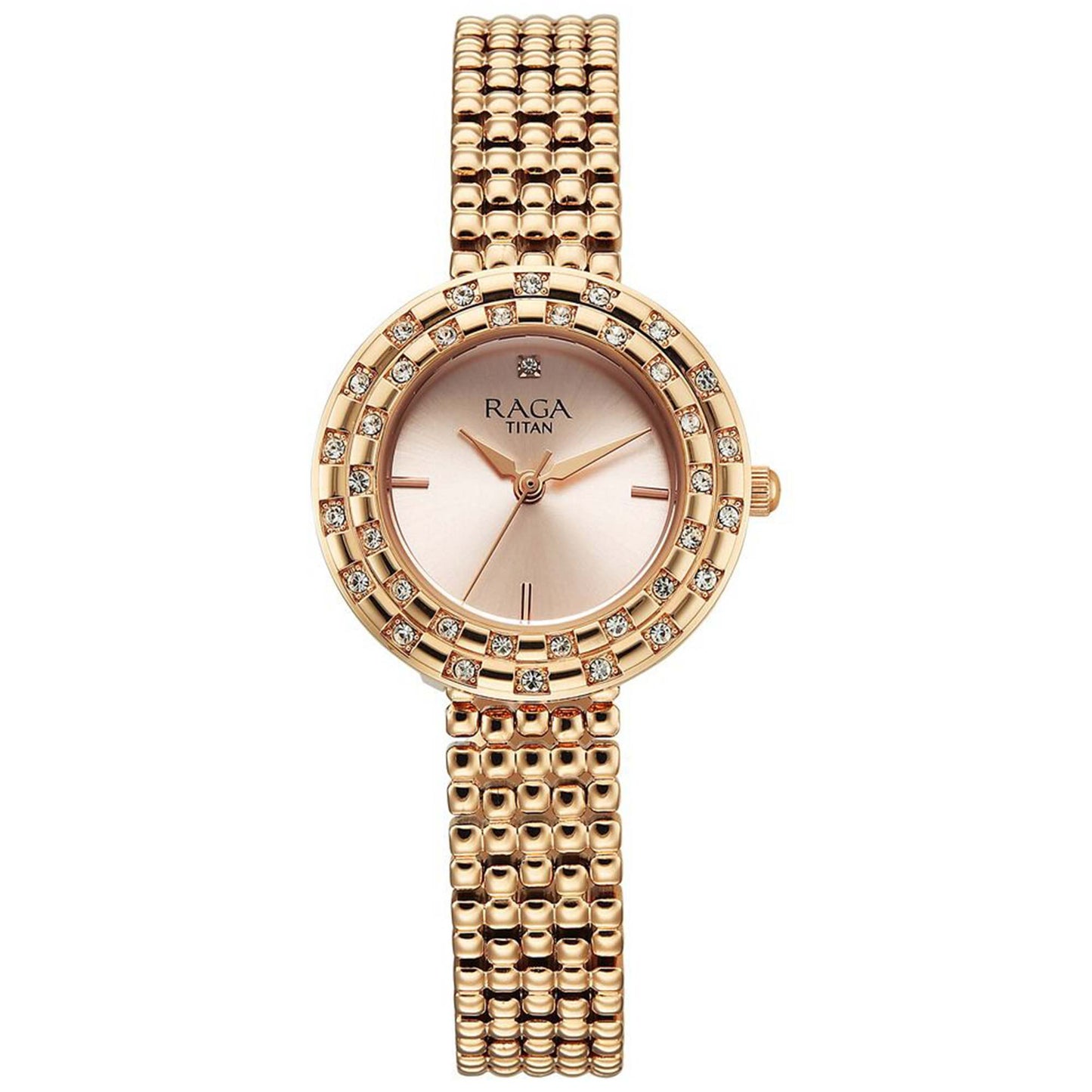 Titan Raga Showstopper Quartz Analog Rose Gold Dial Metal Strap Watch For Women 95350WM01