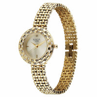 Titan Raga Showstopper Champagne Rectangular Dial Golden Metal Strap Analog Quartz Watch for Women 95350YM01