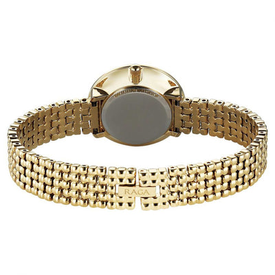 Titan Raga Showstopper Champagne Rectangular Dial Golden Metal Strap Analog Quartz Watch for Women 95350YM01